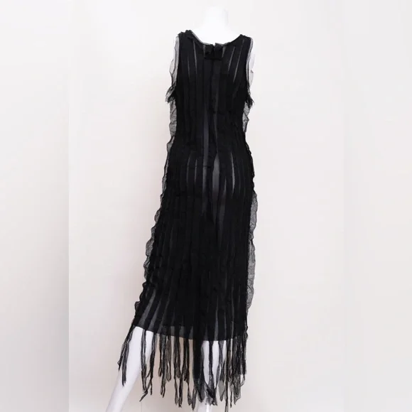 Jean Paul Gaultier Semi Sheer Fringe Black Mesh Dress